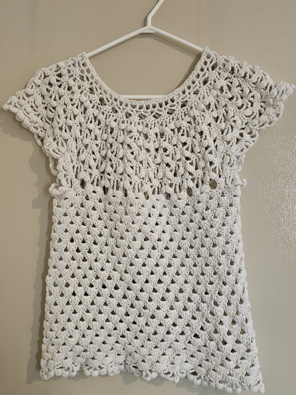 Handmade Crochet Short Sleeve Tee - White